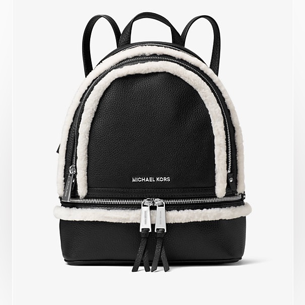 Michael Kors Rhea Leather Shearling Backpack